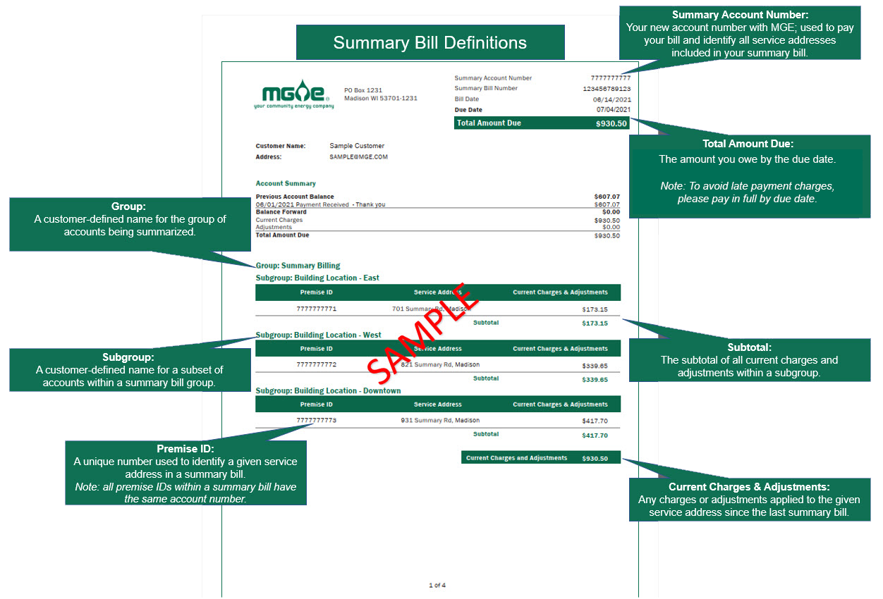 MGE Summary Billing Changes